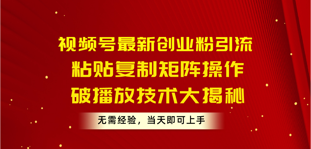 （10803期）视频号最新创业粉引流，粘贴复制矩阵操作，破播放技术大揭秘，无需经验…-财富区