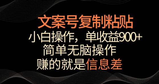 文案号掘金，简单复制粘贴，小白操作，单作品收益900+-财富区