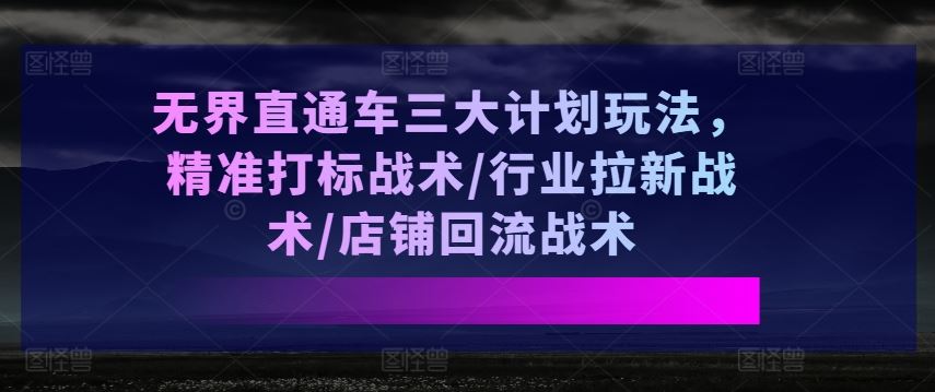 无界直通车三大计划玩法，精准打标战术/行业拉新战术/店铺回流战术-财富区