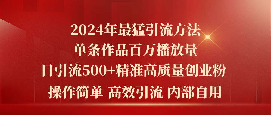 （10920期）2024年最猛暴力引流方法，单条作品百万播放 单日引流500+高质量精准创业粉-财富区