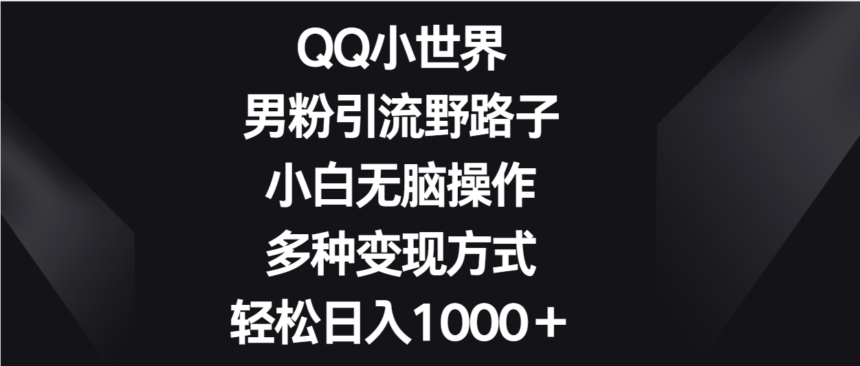 QQ小世界男粉引流野路子，小白无脑操作，多种变现方式轻松日入1000＋-财富区
