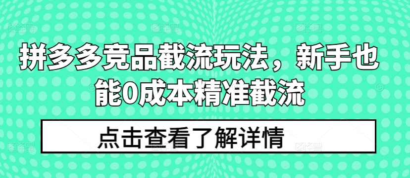 拼多多竞品截流玩法，新手也能0成本精准截流-财富区