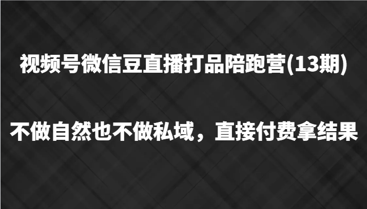 视频号微信豆直播打品陪跑(13期)，不做不自然流不做私域，直接付费拿结果-财富区