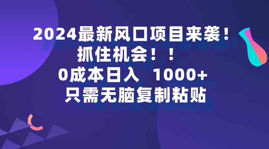 （9899期）2024最新风口项目来袭，抓住机会，0成本一部手机日入1000+，只需无脑复…-财富区