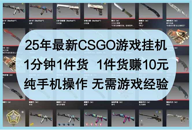 25年最新CSGO游戏挂机，1分钟1件货，1件货赚10元 纯手机操作 无需游戏经验-财富区