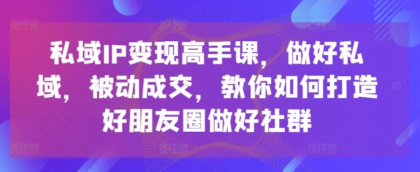 私域IP变现高手课，做好私域，被动成交，教你如何打造好朋友圈做好社群-财富区