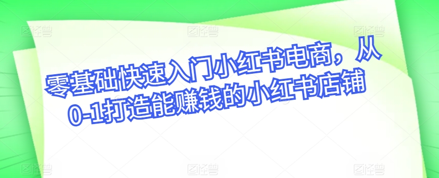零基础快速入门小红书电商，从0-1打造能赚钱的小红书店铺-财富区