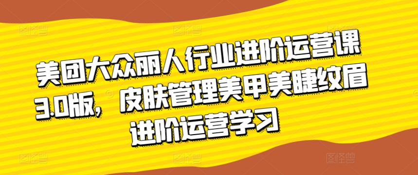 美团大众丽人行业进阶运营课3.0版，皮肤管理美甲美睫纹眉进阶运营学习-财富区