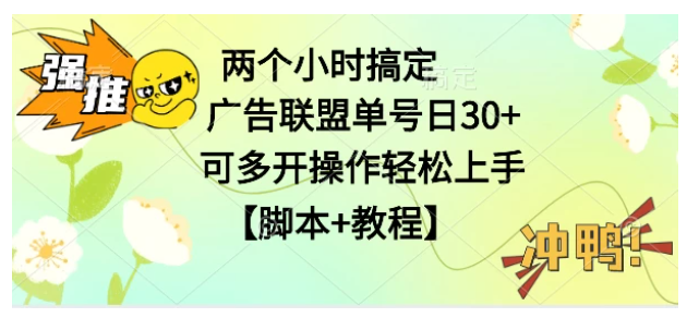广告联盟掘金，每天2小时稳定收益单号30+可多开，轻松上手，全套详细【脚本+教程】-财富区