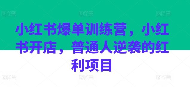 小红书爆单训练营，小红书开店，普通人逆袭的红利项目-财富区