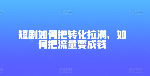 短剧如何把转化拉满，如何把流量变成钱-财富区