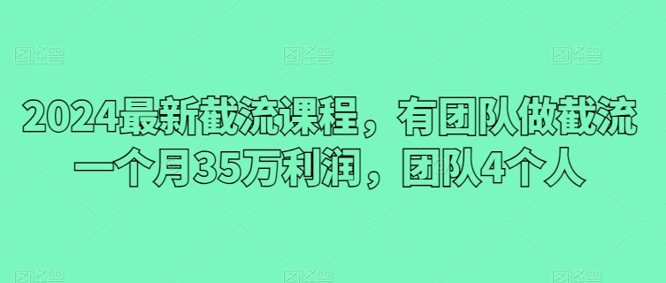 2024最新截流课程，有团队做截流一个月35万利润，团队4个人-财富区