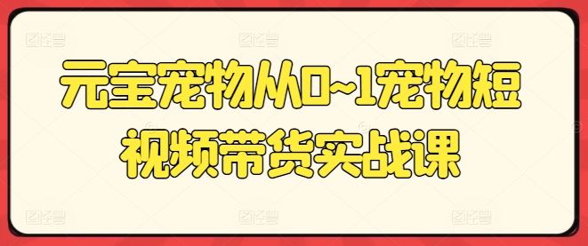 元宝宠物从0~1宠物短视频带货实战课-财富区