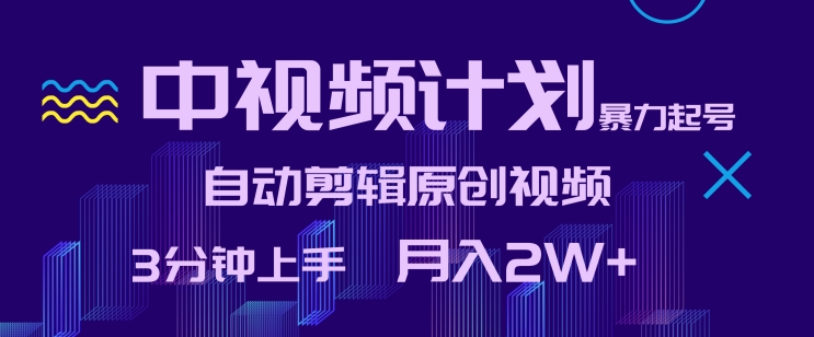 中视频计划暴力起号，自动剪辑原创视频，3分钟上手，月入2W+-财富区