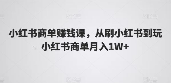 小红书商单赚钱课，从刷小红书到玩小红书商单月入1W+-财富区