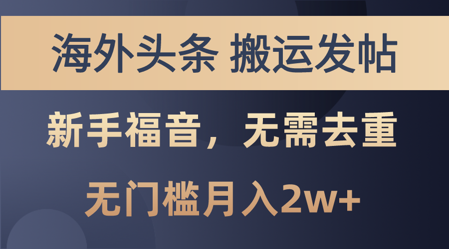 （10861期）海外头条搬运发帖，新手福音，甚至无需去重，无门槛月入2w+-财富区
