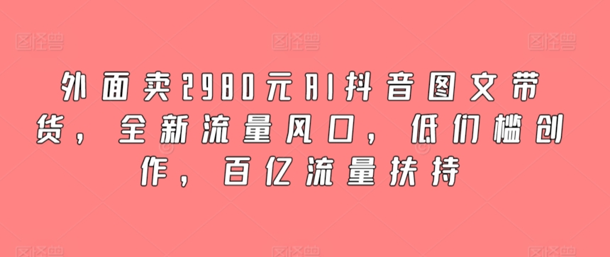 外面卖2980元AI抖音图文带货，全新流量风口，低们槛创作，百亿流量扶持-财富区