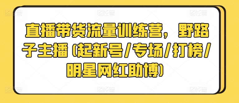 直播带货流量训练营，野路子主播(起新号/专场/打榜/明星网红助博)-财富区
