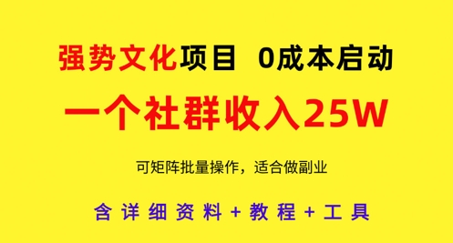 强势文化项目，一个社群收入25个W，0成本启动，可矩阵批量操作，原创详细实操教程-财富区
