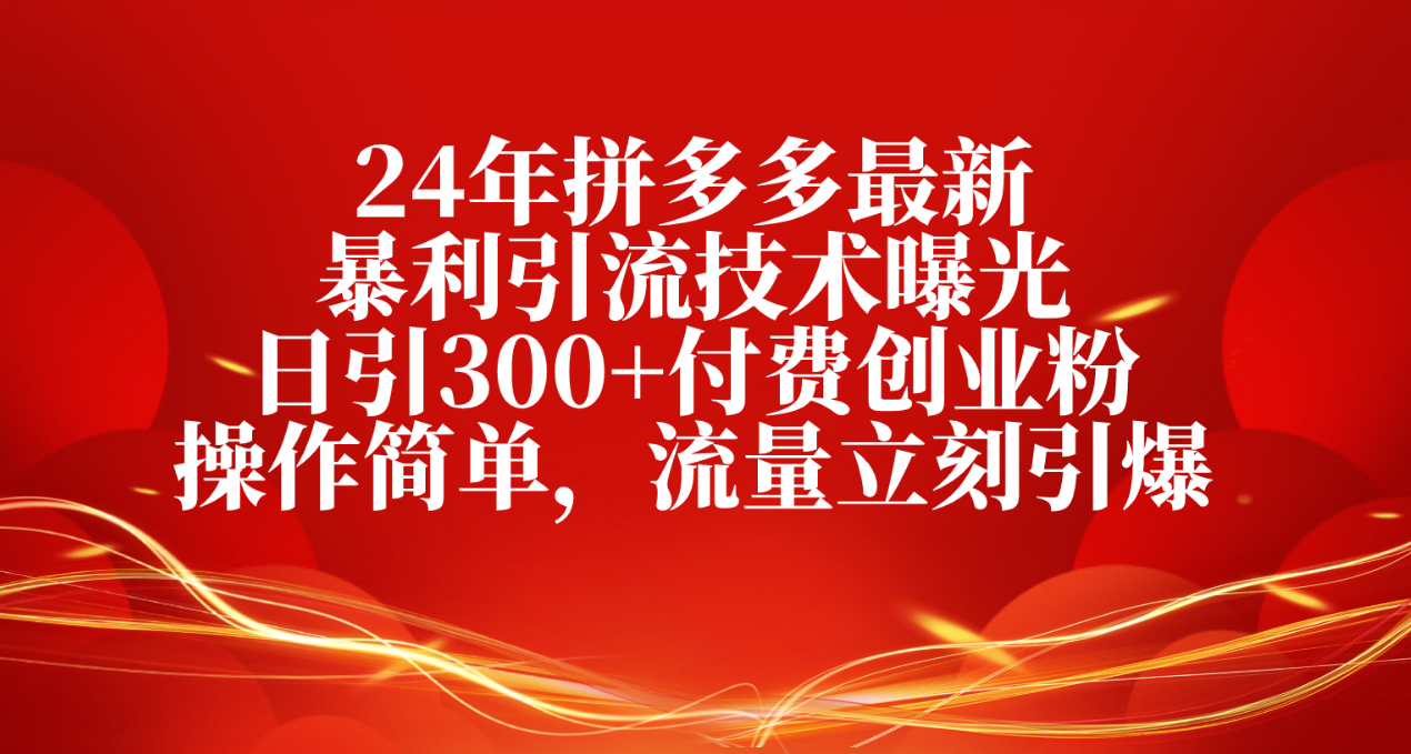 （10559期）24年拼多多最新暴利引流技术曝光，日引300+付费创业粉，操作简单，流量…-财富区