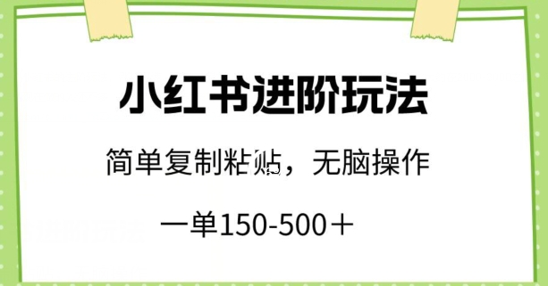 小红书进阶玩法，一单150-500+，简单复制粘贴，小白也能轻松上手-财富区