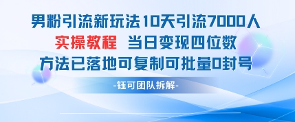 男粉引流新玩法10天引流7000人当日变现四位数可复制可批量0封号-财富区