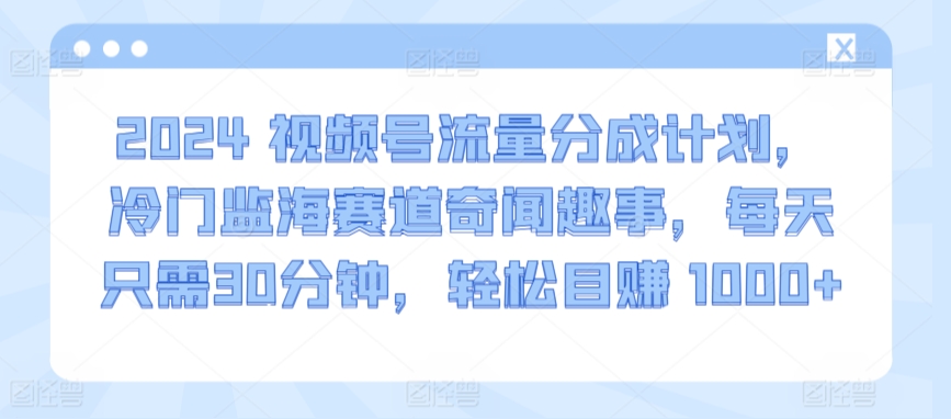 2024视频号流量分成计划，冷门监海赛道奇闻趣事，每天只需30分钟，轻松目赚 1000+-财富区
