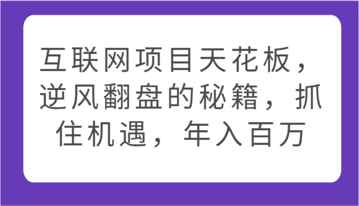 互联网项目天花板，逆风翻盘的秘籍，抓住机遇，年入百万-财富区