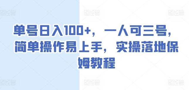单号日入100+，一人可三号，简单操作易上手，实操落地保姆教程【揭秘】-财富区