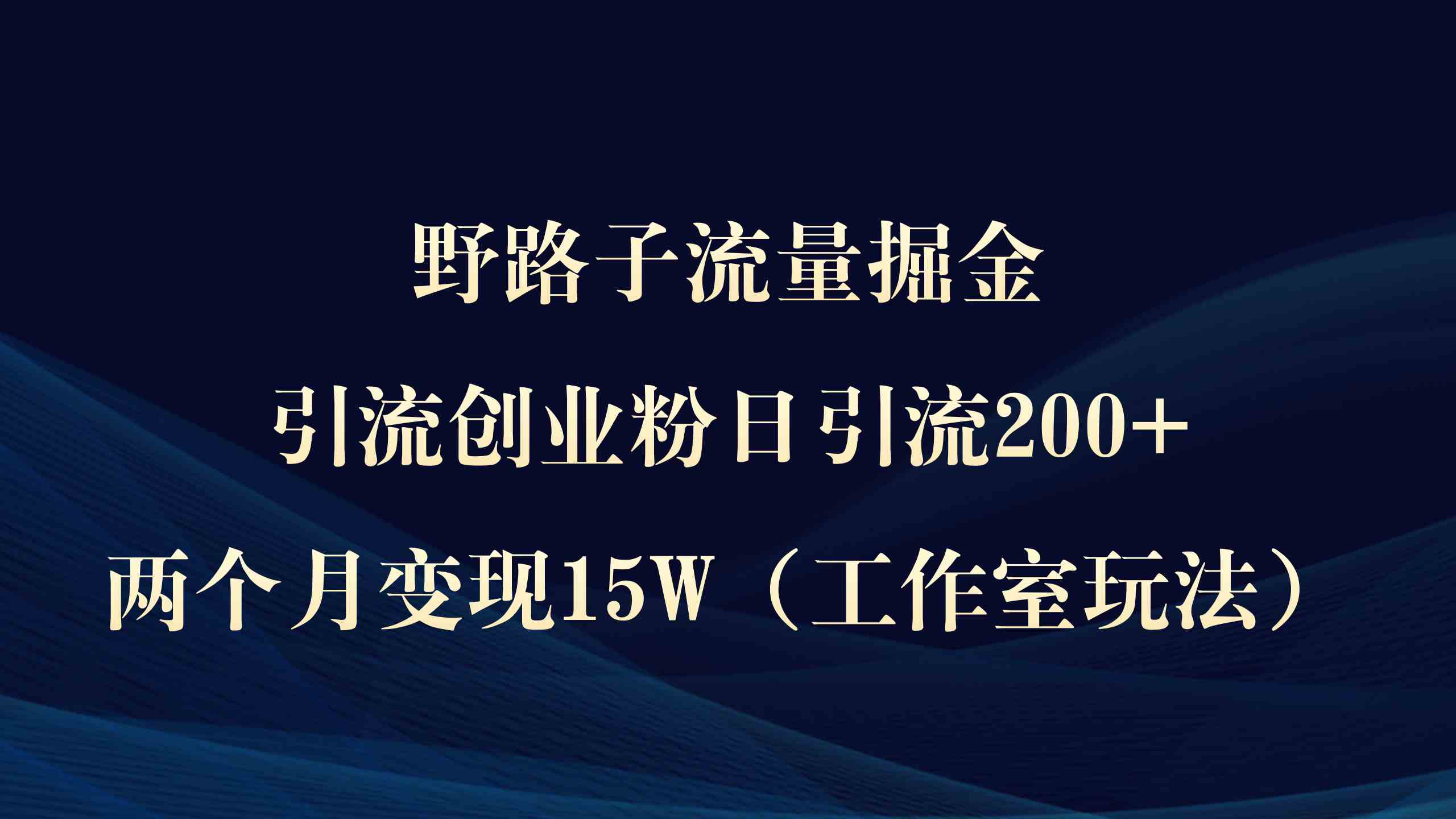（9513期）野路子流量掘金，引流创业粉日引流200+，两个月变现15W（工作室玩法））-财富区