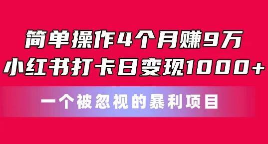 简单操作4个月赚9w，小红书打卡日变现1k，一个被忽视的暴力项目【揭秘】-财富区