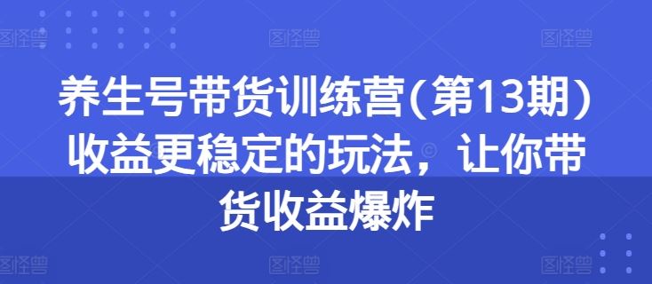 养生号带货训练营(第13期)收益更稳定的玩法，让你带货收益爆炸-财富区