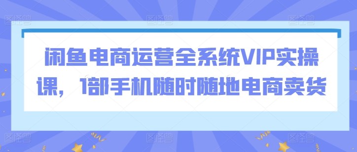 闲鱼电商运营全系统VIP实操课，1部手机随时随地电商卖货-财富区