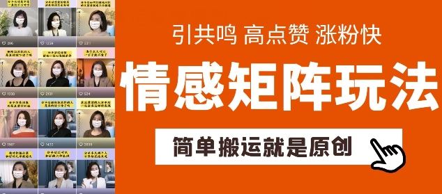 简单搬运，情感矩阵玩法，涨粉速度快，可带货，可起号【揭秘】-财富区