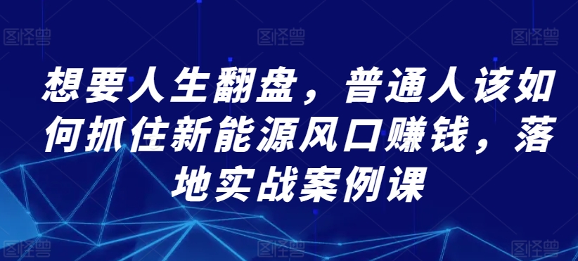 想要人生翻盘，普通人该如何抓住新能源风口赚钱，落地实战案例课-财富区