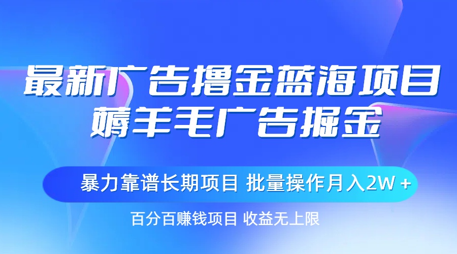 （11193期）最新广告撸金蓝海项目，薅羊毛广告掘金 长期项目 批量操作月入2W＋-财富区