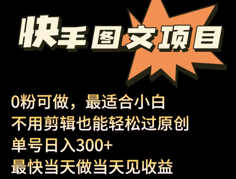 24年最新快手图文带货项目，零粉可做，不用剪辑轻松过原创单号轻松日入300+-财富区