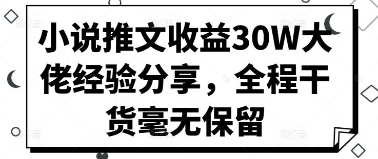 小说推文收益30W大佬经验分享，全程干货毫无保留-财富区