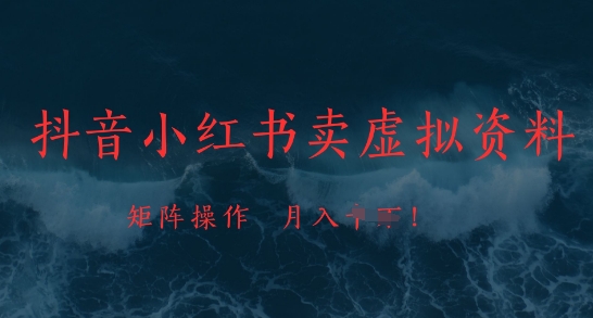 抖音小红书卖虚拟资料，市场需求一直存在，矩阵操作，月入1w+-财富区