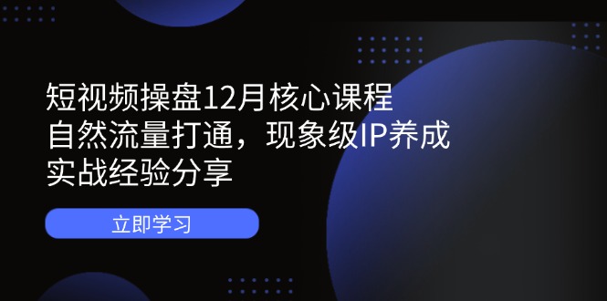 短视频操盘12月核心课程：自然流量打通，现象级IP养成，实战经验分享-财富区