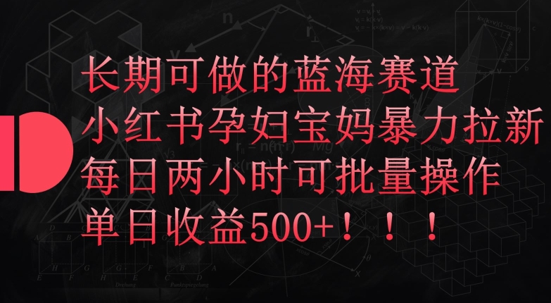 长期可做的蓝海赛道，小红书孕妇宝妈暴力拉新玩法，每日两小时可批量操作，单日收益500+-财富区