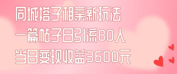 同城搭子相亲新玩法一篇帖子引流80人当日变现3600元(项目教程+实操教程)【揭秘】-财富区