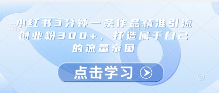 小红书3分钟一条作品精准引流创业粉300+，打造属于自己的流量帝国-财富区