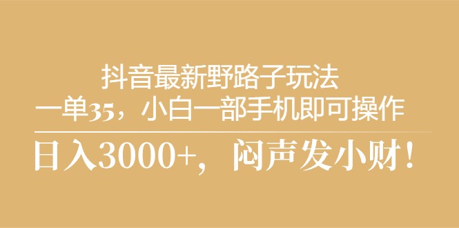 （10766期）抖音最新野路子玩法，一单35，小白一部手机即可操作，，日入3000+，闷…-财富区