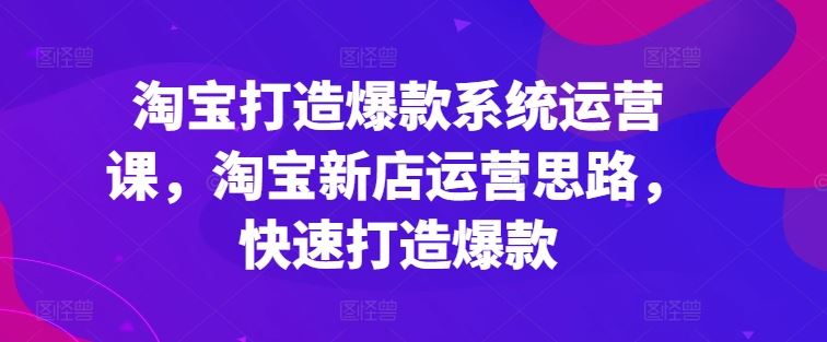 淘宝打造爆款系统运营课，淘宝新店运营思路，快速打造爆款-财富区