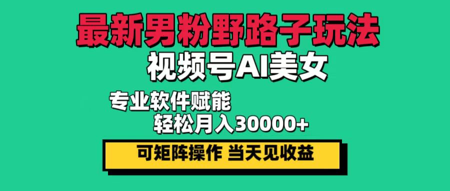 （12909期）最新男粉野路子玩法，视频号AI美女，当天见收益，轻松月入30000＋-财富区