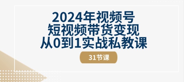 2024年视频号短视频带货变现从0到1实战私教课(31节视频课)-财富区