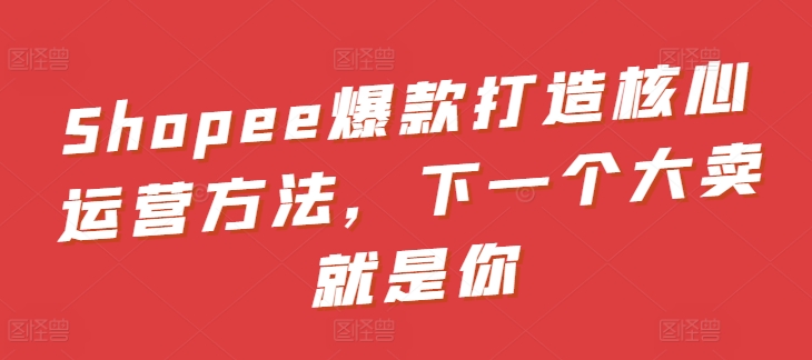 Shopee爆款打造核心运营方法，下一个大卖就是你-财富区