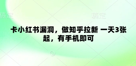 卡小红书漏洞，做知乎拉新 一天3张起，有手机即可-财富区