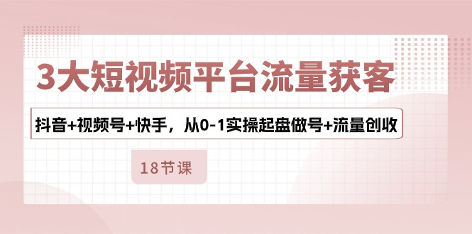 3大短视频平台流量获客，抖音+视频号+快手，从0-1实操起盘做号+流量创收-财富区